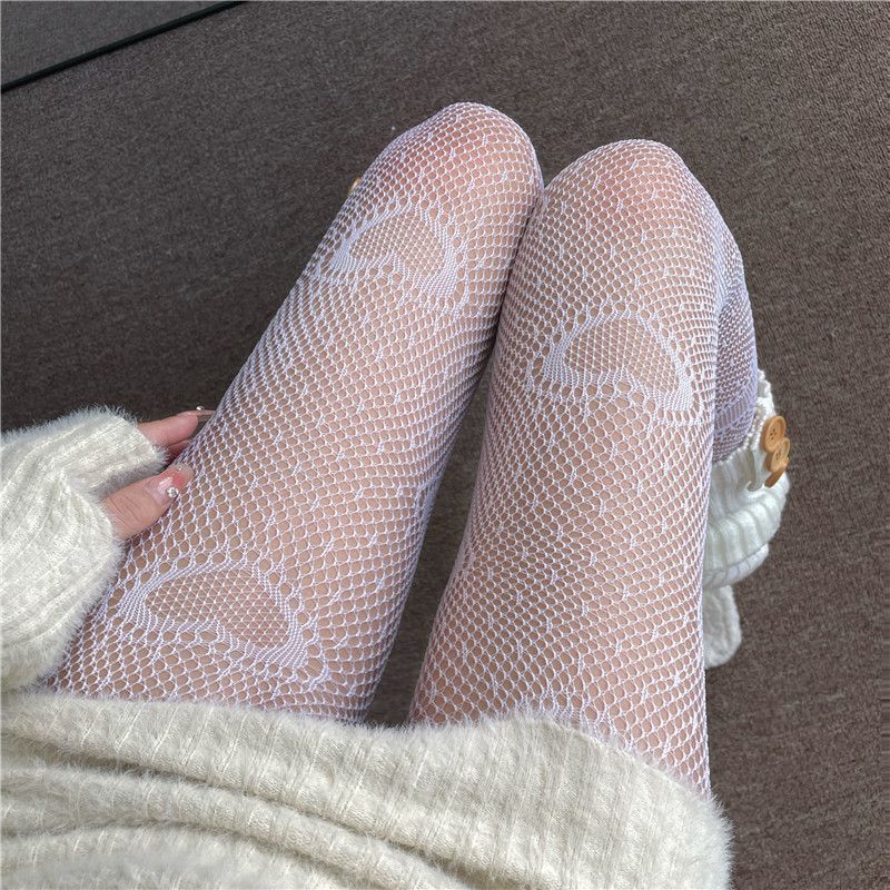 Women Sexy Lace Fishnet Pantyhose Sweet Heart Pattern Tights Lolita  Stockings