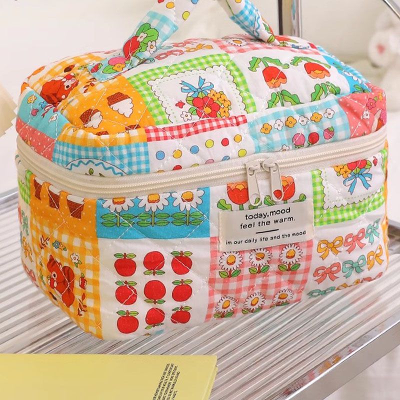Cotton One Floral Quilted Makeup Bag Cosmetic Pouch For Travel