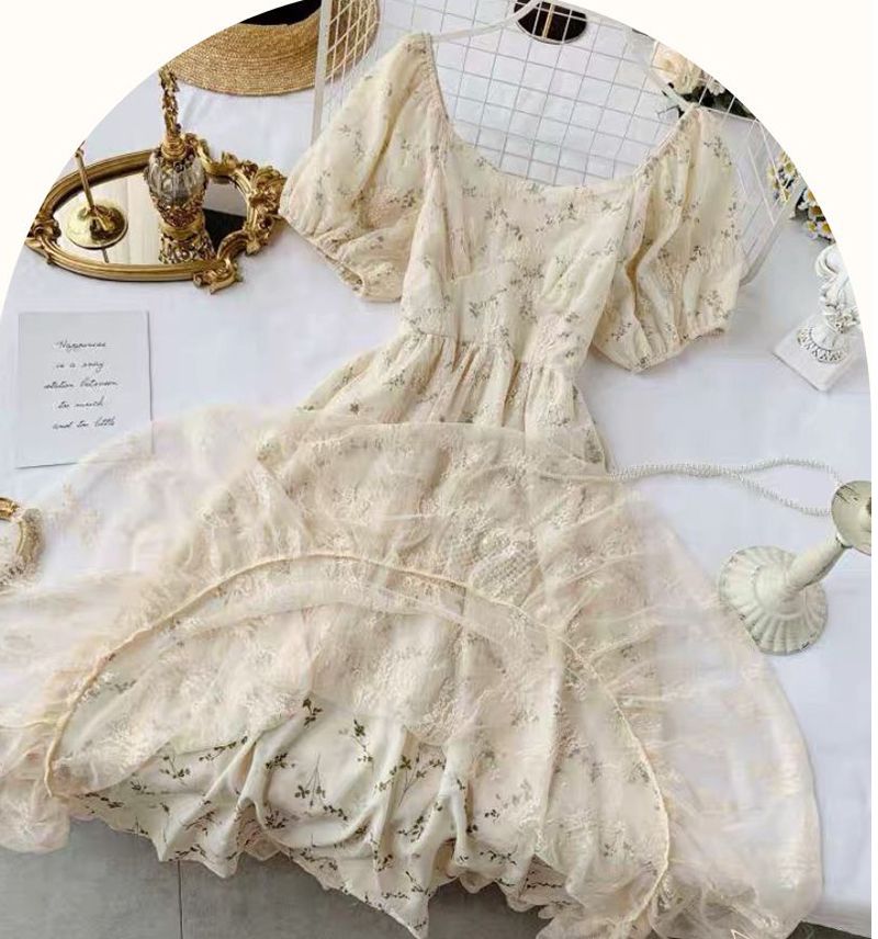 Floral Ditsy Lace Hem Short Formal Dresses