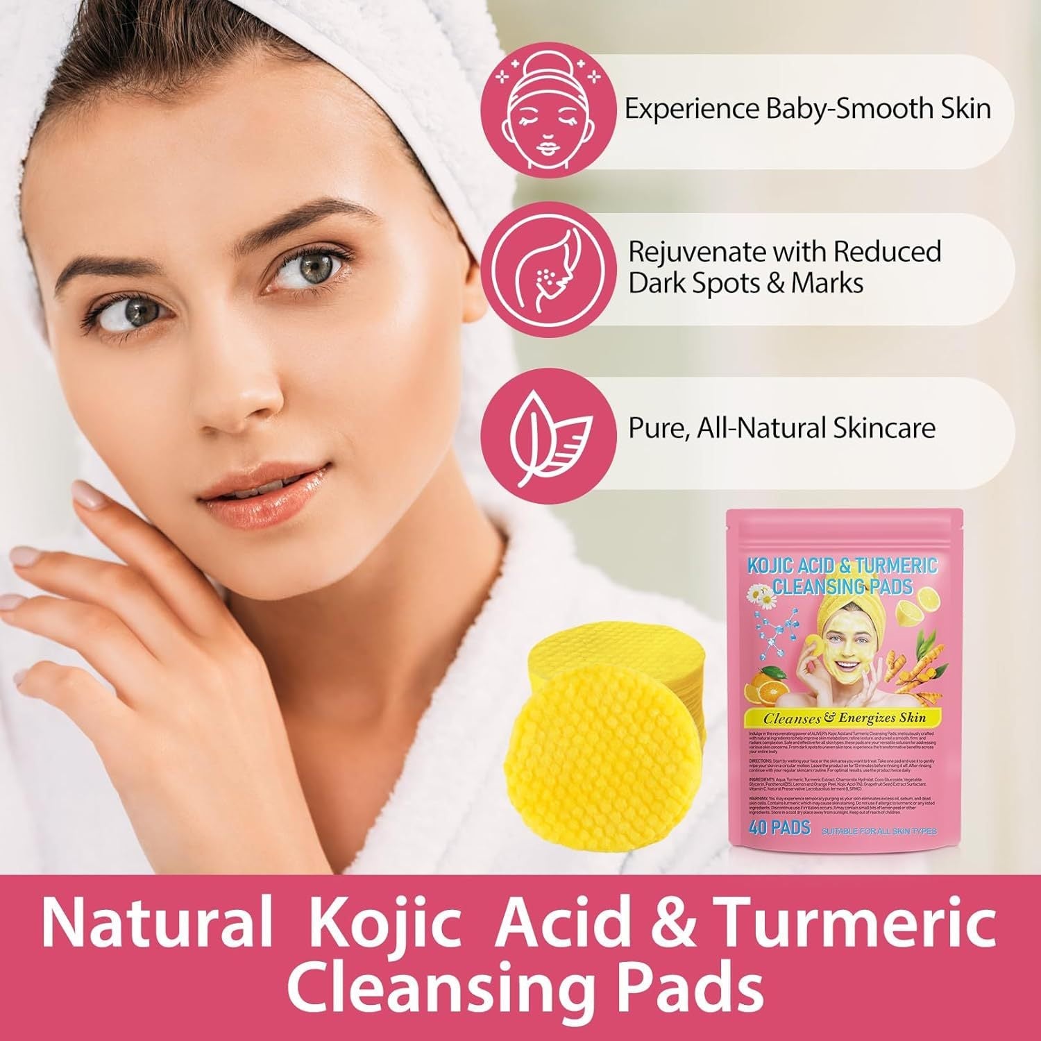 Kojic Acid Turmeric Cleansing Pads For Dark Spots