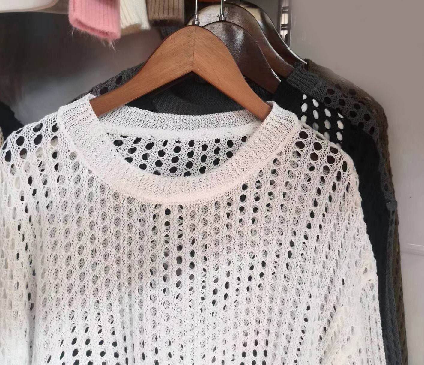 Bohemian Crochet Knit See Through Fishnet Long Sleeve Top Shirts