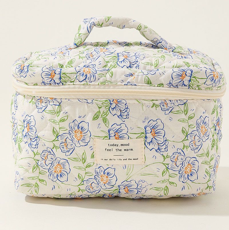 Cotton One Floral Quilted Makeup Bag Cosmetic Pouch For Travel