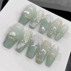 Aesthetic Butterfly Teal Coffin Press On Nail