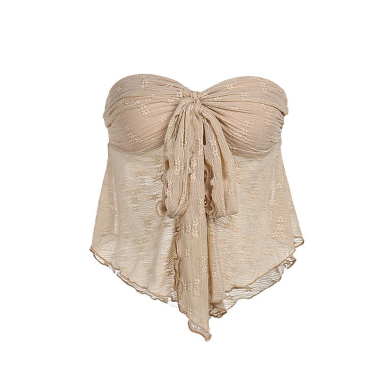 Upper Embroidered Lace Twisted Tie Knot Bandeau Tube Top