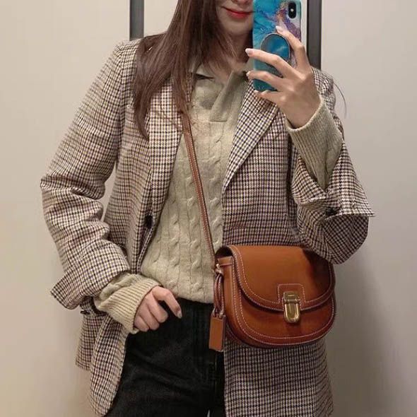Fashion Joy Canva Leather Square Shoulder Handbag Purse