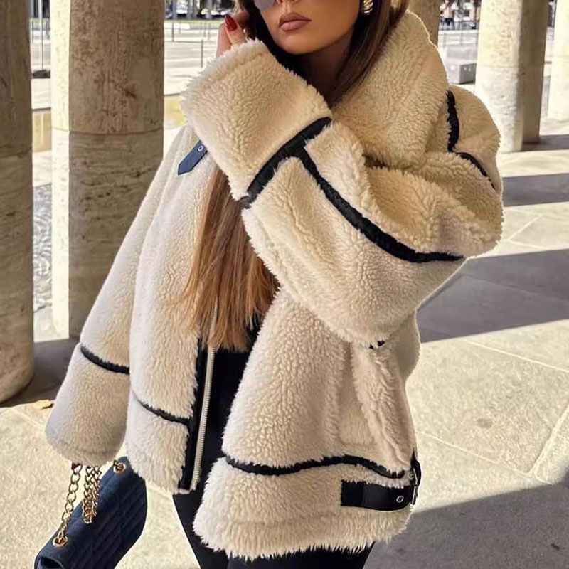 Classy Furry Faux Fur Collar Jacket Women's Fur Coats Online – sunifty
