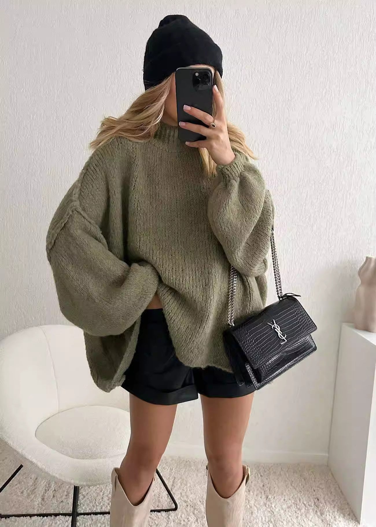 Texture Cozy Knit Oversized Sweater Long Lantern Sleeve