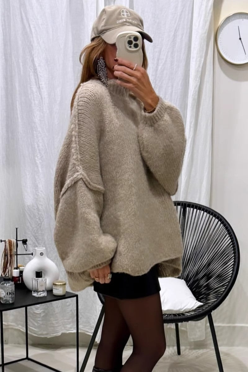 Texture Cozy Knit Oversized Sweater Long Lantern Sleeve