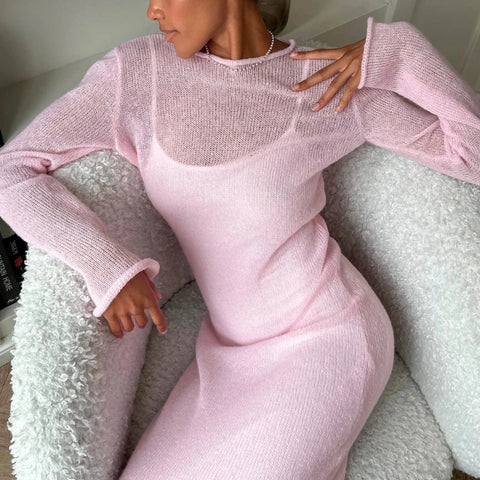 Light Knit Long Sleeve Tissue Maxi Dress