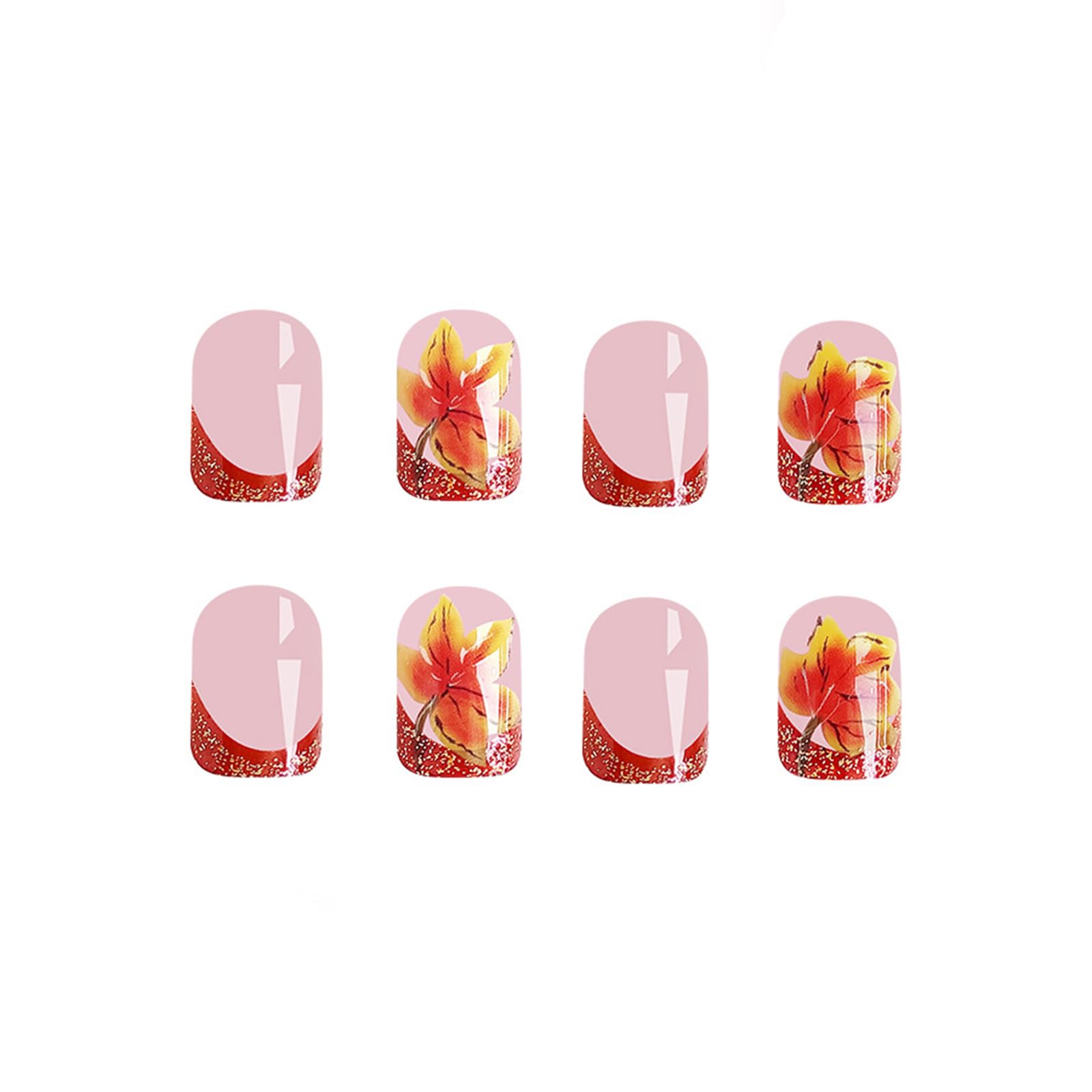 Glitter French Fall Maple Leaf Press on Nails-24pcs