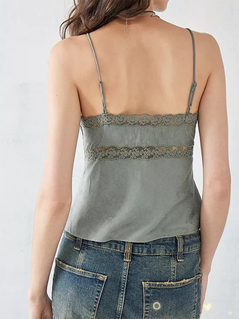 Margot Pleated Lace Trimmed Jacquard Cami Top