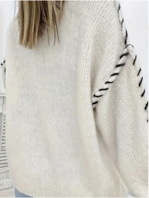 Whipstitch Oversized Simple Sweater With Ballon Sleeve