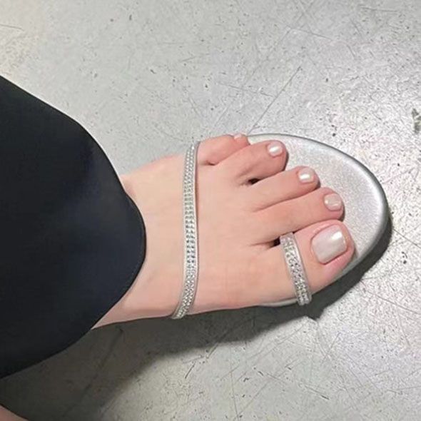 Shimmer White Summer Toe Acrylic Nails Manicure