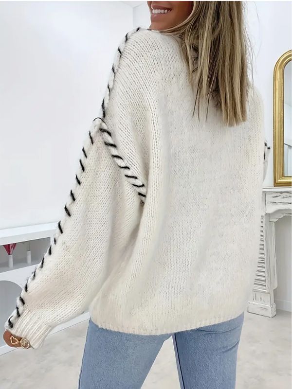 Whipstitch Oversized Simple Sweater With Ballon Sleeve