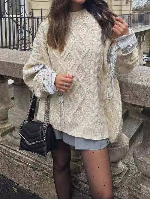 Chunky Cable Twisted Textured Combo Knit Pullover