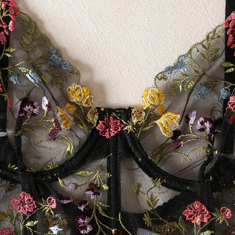 Sexy Floral Embroidery Sheer Lace Underwired Bralette Bustier