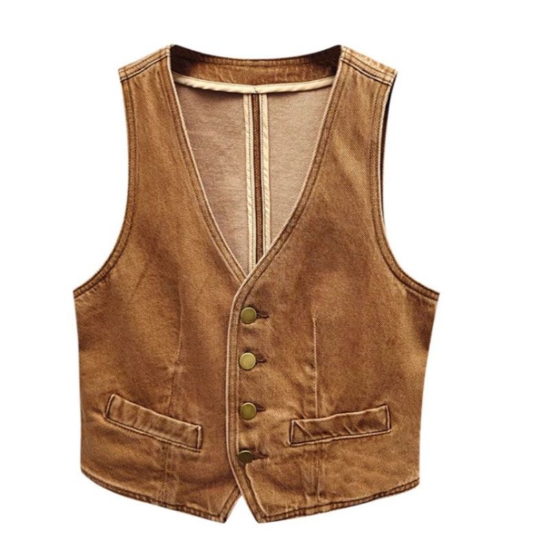 Cowgirl Button Rib Tan Cord Vest Suit