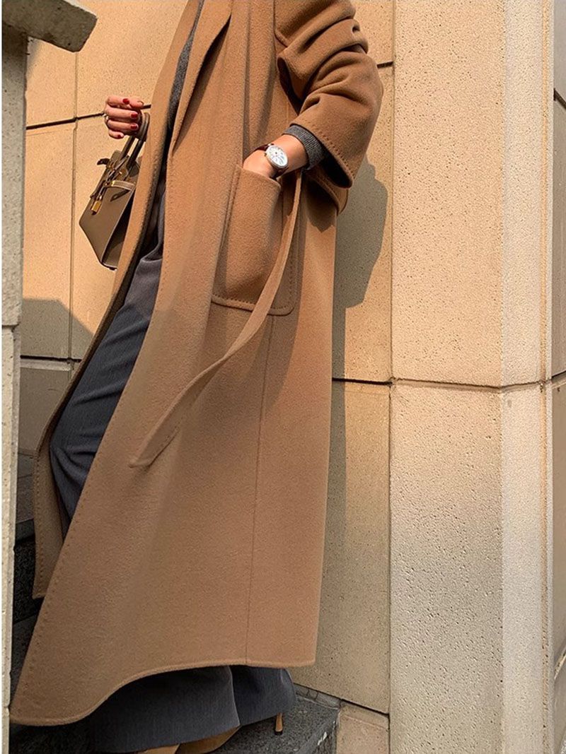 Casual Belted Womens Cashmere Wool Overcoat