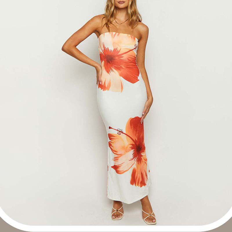 Ombre Abstract Floral Print Bandeau Dress