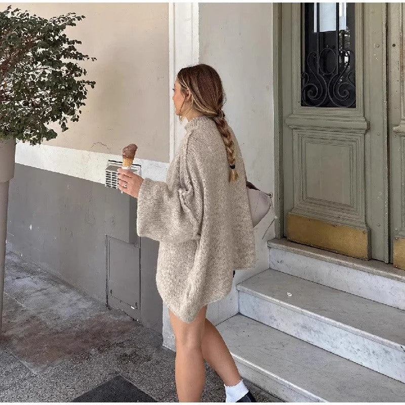 Texture Cozy Knit Oversized Sweater Long Lantern Sleeve