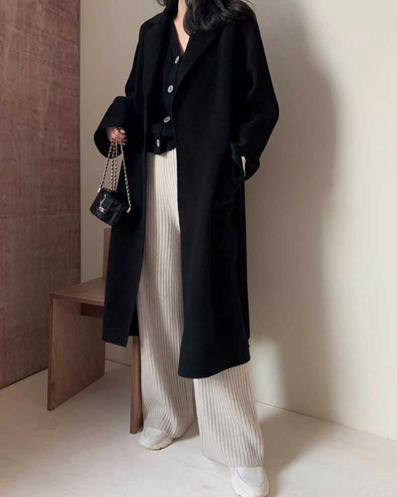 Casual Belted Womens Cashmere Wool Overcoat