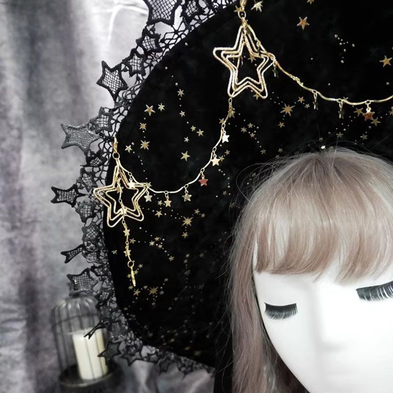 Starry Retro Halloween Witch Hats Masquerade Ribbon Bow Gothic Lolita Wizard Hat