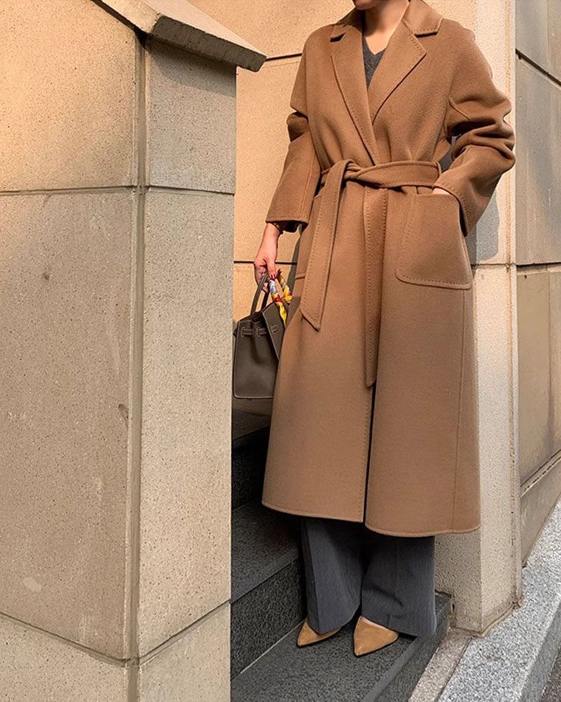 Casual Belted Womens Cashmere Wool Overcoat