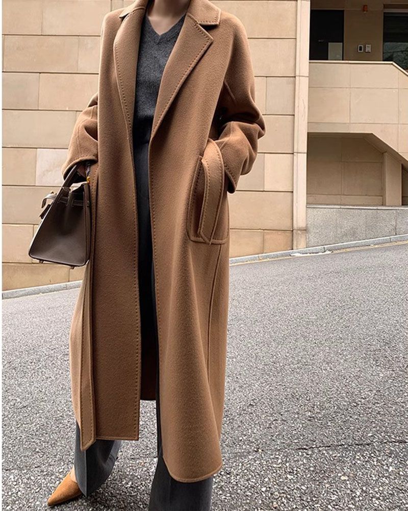 Casual Belted Womens Cashmere Wool Overcoat