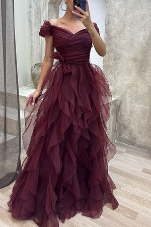 Milla Misty Rose Off-The-Shoulder Frill-Layered Gown New Wedding Dress Save  14% - Stillwhite