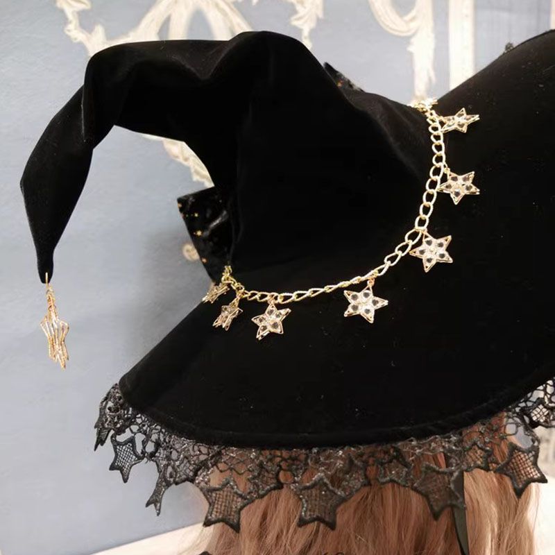 Starry Retro Halloween Witch Hats Masquerade Ribbon Bow Gothic Lolita Wizard Hat