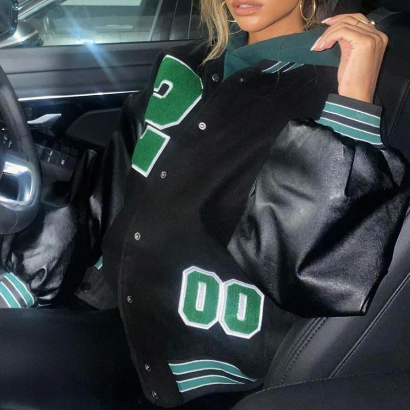 Unisex Embroidered Varsity Bomber Jacket Outerwear Sports Baseball Jacket