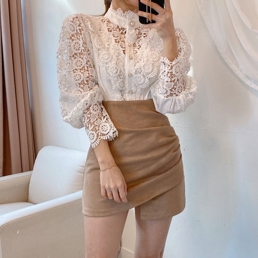 Classic Fashion Hollow Through Eyelet Lace Ruffle Blouse Lolita Unders –  sunifty