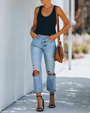 Fashionable Straight Slim Leg Ripped Jeans Distressed Leggings – sunifty