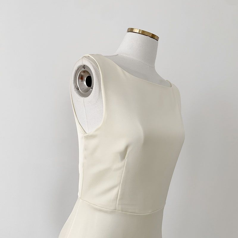 Classic Plain Silky Satin V Back High Waisted Sleeveless Short Dress Formal