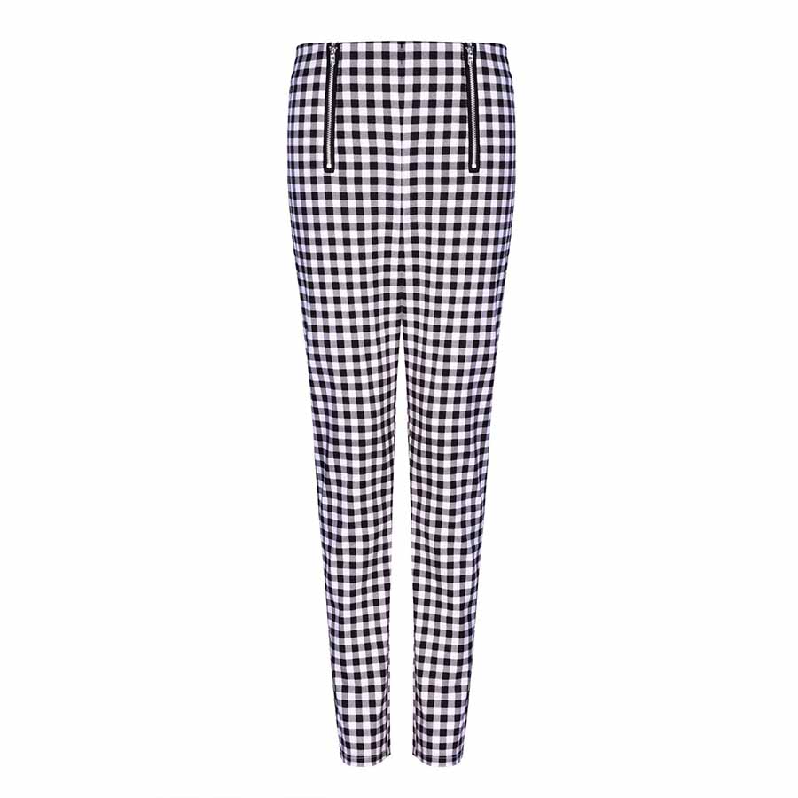 Classic Tummy Slimming Checked Trousers Stretch Skinny Pants
