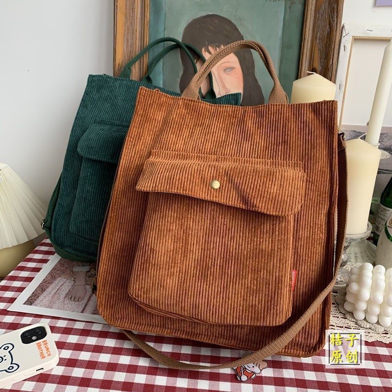 Corduroy Tote Bag Pockets | Shoulder Bags Womens Corduroy | Corduroy Tote  Bag Zipper - Shoulder Bags - Aliexpress