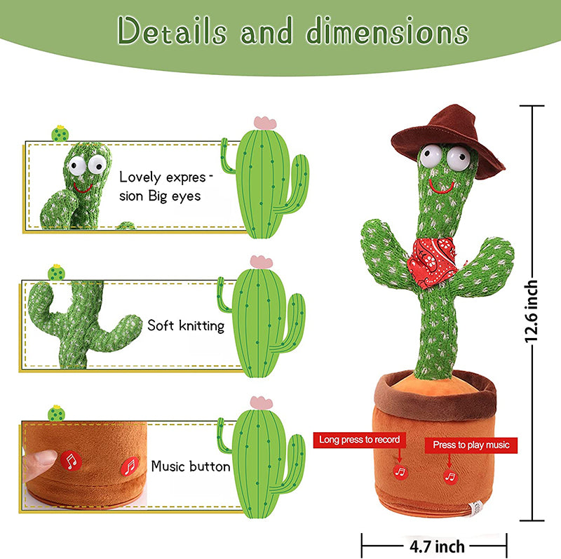 Funny Electric Speaking Cactus Dancing Toys Record Repeat Soft Talking Cactus Baby Kids Singing Toys