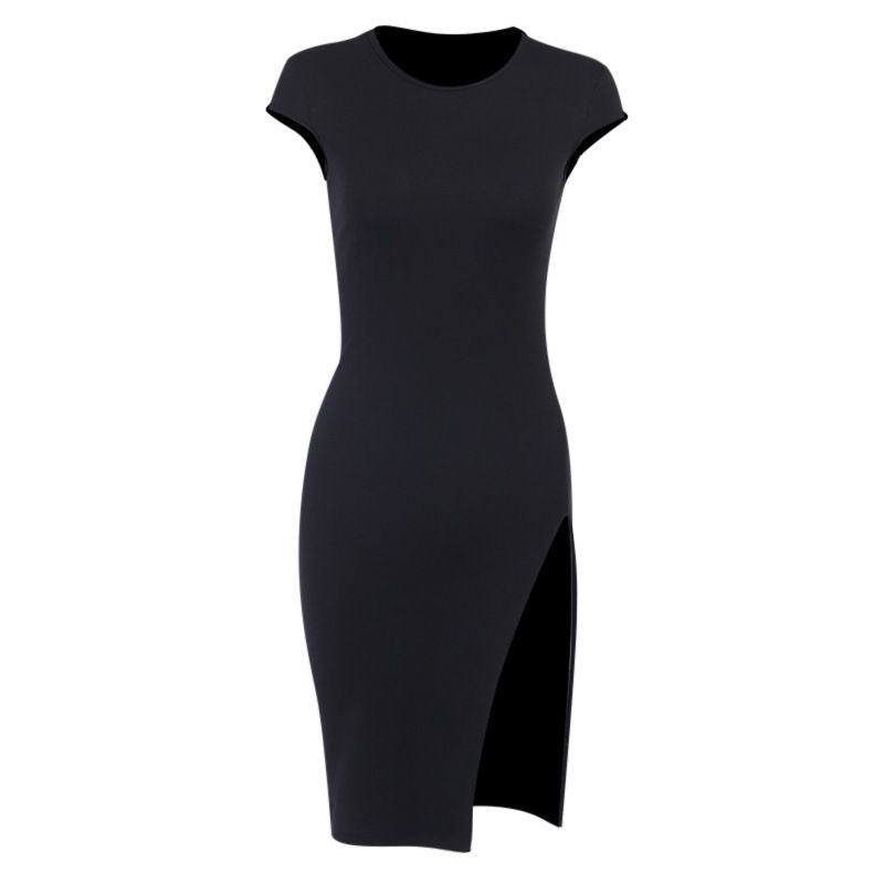 Elegant Flat Sleeve Jersey Knitted Side Thigh Split Short Dress – sunifty