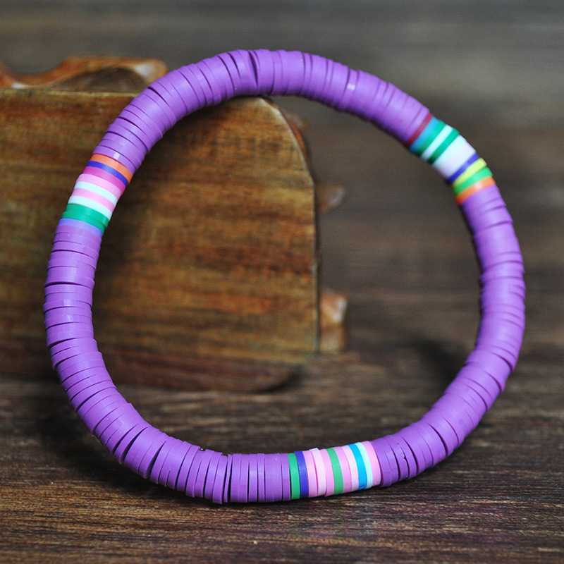 Recyclable Rainbow Colorful Polymer Clay Beads Bracelets Jewelry, Purple