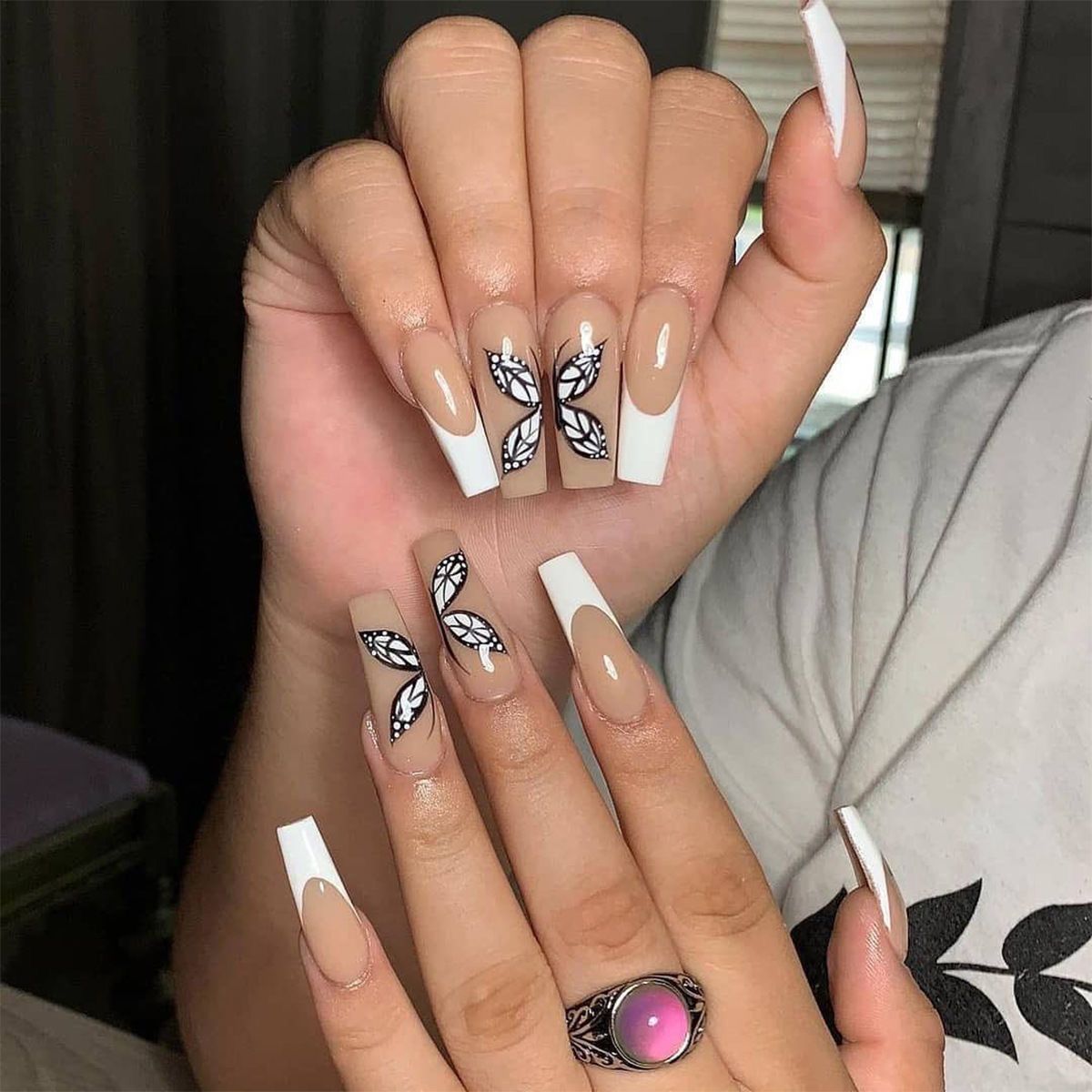 Aesthetic Long Acrylic Coffin Adhesive Nails Sticker Makeup Fashion Fits