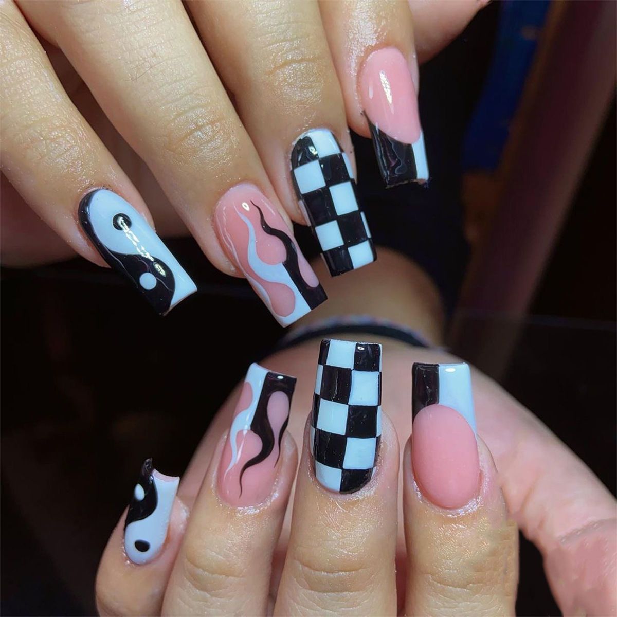 Aesthetic Long Acrylic Coffin Adhesive Nails Sticker Makeup Fashion Fits