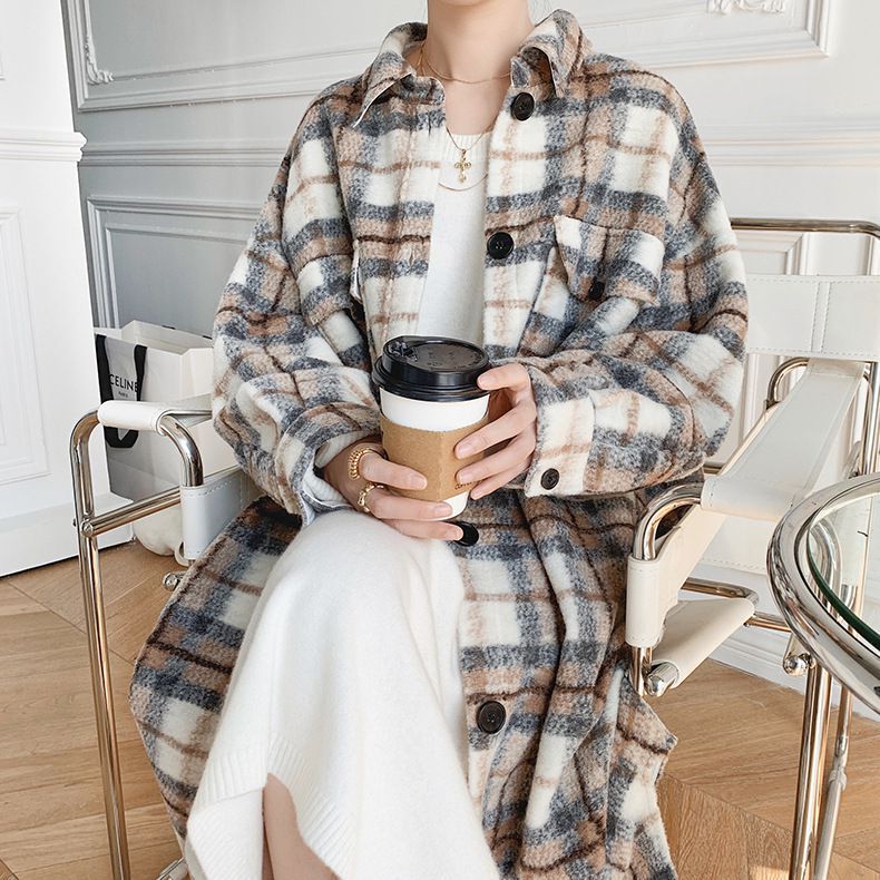 Classy full length long tweed cashmere coat wool peacoat – sunifty