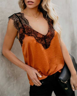 Casual Wide Straps V Neck Lace Camisole Tank Top – sunifty