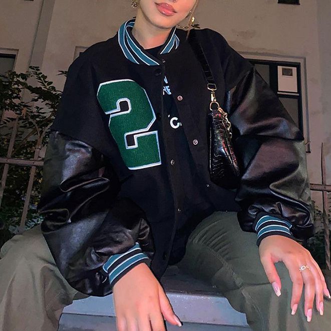 Unisex Embroidered Varsity Bomber Jacket Outerwear Sports Baseball Jacket