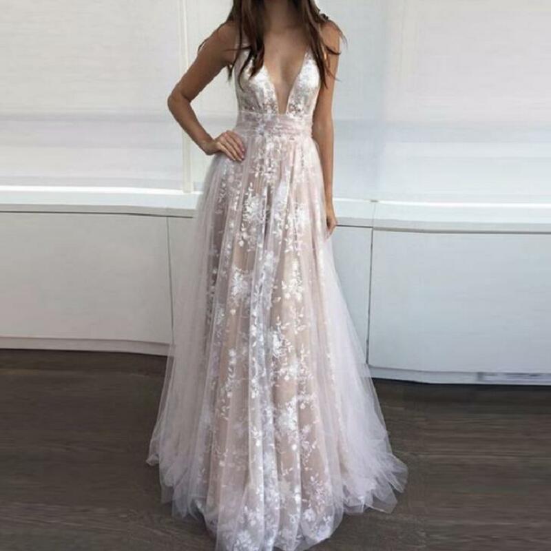 Romantic Embellished Neckline Lace Maxi Wedding Dresses Ball Gowns ...