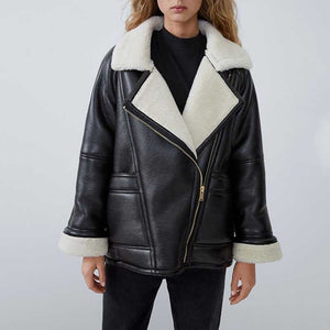 ECRU 3548 Faux Fur Lined Leather Shearling Moto Jacket – sunifty