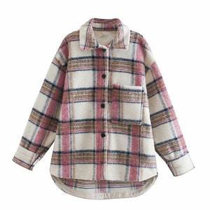 Checked Collared Overshirt Patch Pocket Wool Blend Tweed Jacket – sunifty