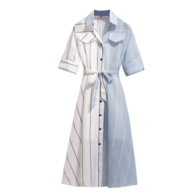 Two Piece Slimming Stripe Color Block Midi Shirt Dress – sunifty