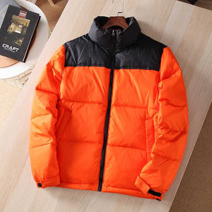 Orange black best sale puffer jacket