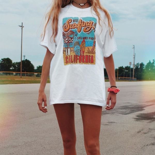 Cool Oversized Graphic Tee Shirts for Women, M / White